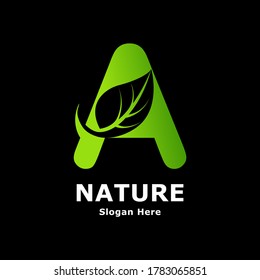 Alphabet letter A with leaf vector logo template. Suitable for business, lettering, nature and art