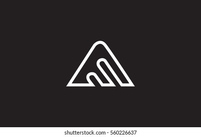 Alphabet letter A line art monoline simple wire white black background vector logo icon sign design template