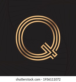 Alphabet letter line Q. Golden line. Wave background. Luxury style. Vector illustration