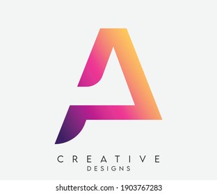 Alphabet Letter A Logo. A Colorful Minimal Letter Icon Design Vector. Abstract Elegant Curve Shaped letter A with Purple, Pink and Yellow Gradient. Vector Illustration.