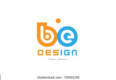 alphabet letter logo combination be b e in orange and blue suitable for a business or company