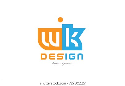alphabet letter logo combination wk w k in orange and blue suitable for a business or company