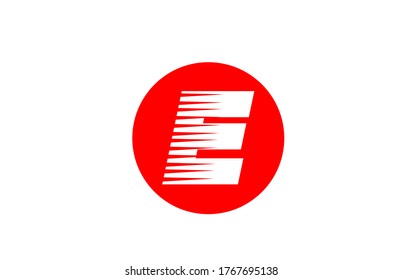 icono del logo E de la letra alfabética para empresas y empresas. Diseño de iconos simples para identidad corporativa con franjas de línea y círculo rojo