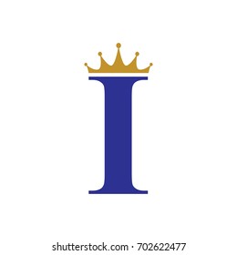 Alphabet Letter I Logo with golden crown in elegant design
