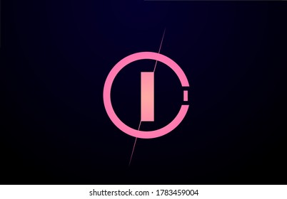 I alphabet letter logo icon. Pink black simple line and circle design for company identity