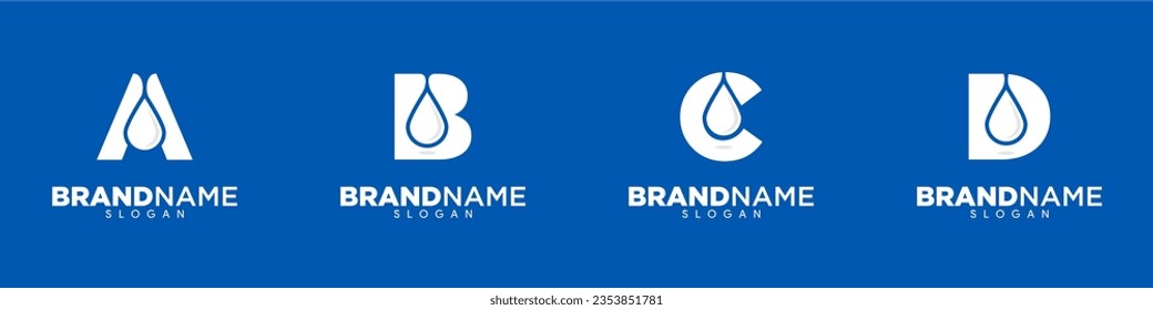 Plantilla de logotipo de letra alfabética en estilo plano con acento de caída de agua de a a d