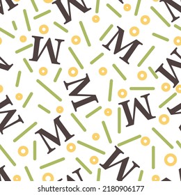 Alphabet Letter M Confetti Vector Seamless Pattern