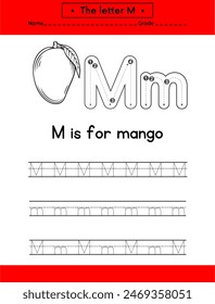 Alphabet Letter M exercise with  vocabulary illustration, vector