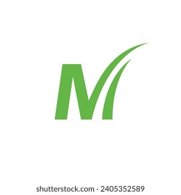 Alphabet Letter M with Grass Turf Lawn Logo Design Symbol Inspiration