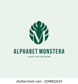 Alphabet Letter M green monstera deliciosa custom logo typography logo design vector illustration