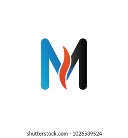 Alphabet letter m initial letter with orange wave logo icon template