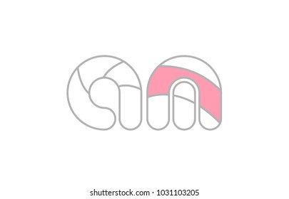Alphabet letter am a m logo with grey border and pink pastel color