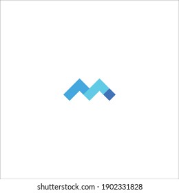 Alphabet Letter M Logo With Two Mountains Style.