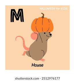 Alphabet Letter M Mouse with cartoon vocabulary illustration, vector