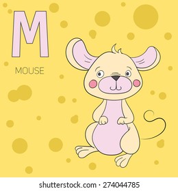 Alphabet letter M mouse children vector illustration