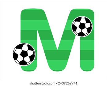 Alphabet Letter M with Soccer Ball Illustration