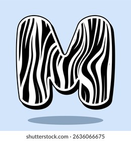 Letra alfabética M com padrão zebra