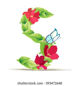 Alphabet Letter Made of Flowers. Vector.