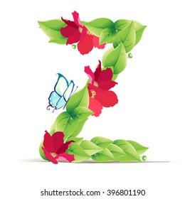 Alphabet Letter Made of Flowers. Vector.