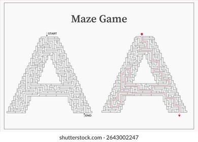 Alphabet letter A maze game pattern decorative design template