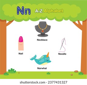 Alphabet Letter N education vocabulary illustration vector