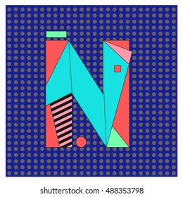 Alphabet letter N logo. Abstract Memphis style Colorful logotype vector design template.