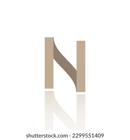 Alphabet Letter N Logo Design With Glossy Reflection Vector Icon Illustration. Elegant Minimal Letter Symbol.