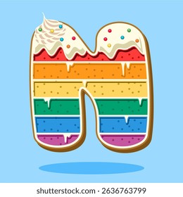Alphabet letter N shaped rainbow cake