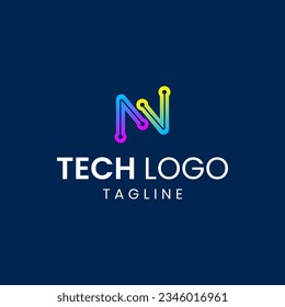 Alphabet Letter N tech logo design vector template