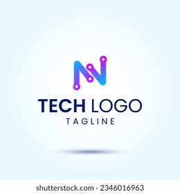 Alphabet Letter N tech logo design vector template