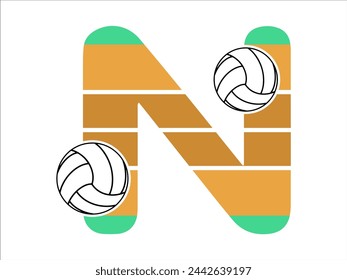 Alphabet Letter N with Volleyball Illustration