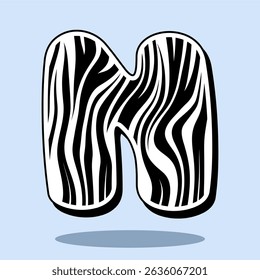Alphabet letter N with zebra pattern