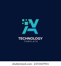 Alphabet Letter AN NA Technology Logo Design Pixel Element.