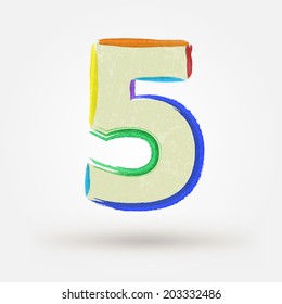 Alphabet letter number five. Watercolor vector paint design element