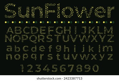 Alphabet Letter and Number Made of Sunflower Pattern. Flower Font Set. Collection of Flower form Alphabet Letter, Vector Illustration 