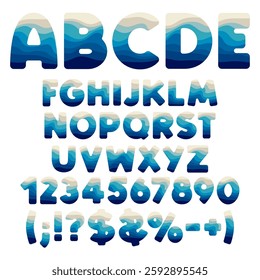 Alphabet, letter, number and sign from layers. Isolated vector objects on white background.