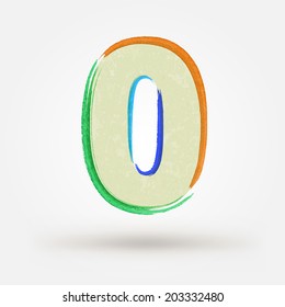 Alphabet letter number zero. Watercolor vector paint design element