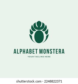 Alphabet Letter O green monstera deliciosa custom logo typography logo design vector illustration
