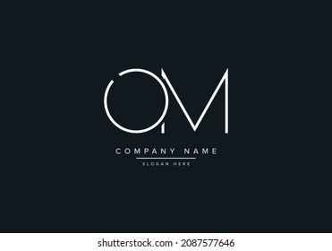 Alphabet letter OM monogram logo, OM MO icon line art