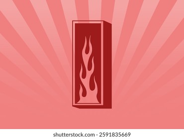 Alphabet letter I with ornament flames. Sunburst background. Vector illustration