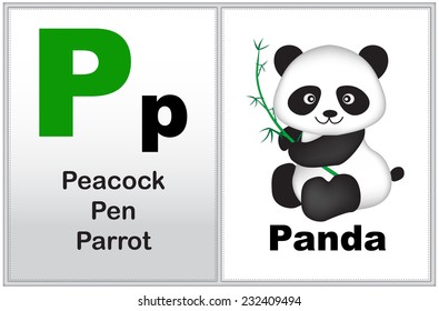 Alphabet letter P with clip-art and few similar words starting with the letter printable graphic for preschool / kindergarten kids 