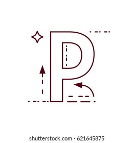 Alphabet Letter P Flat Style, Thin Line Art Design. Set of application development, web site coding, information, mobile technologies, business icons and elements. Modern concept vectors collection