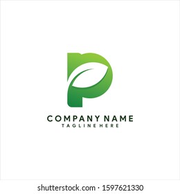 Alphabet Letter P Leaf Logo Design Template