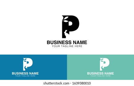 Alphabet letter P p logo vector design with three different backgrounds