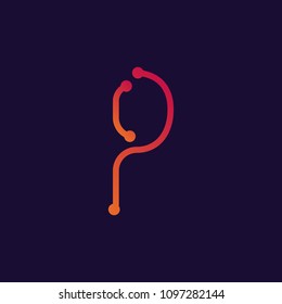 Alphabet letter P in modern geometric style, abstract colorful ink abc, stylized dynamic paint trail font. Vector