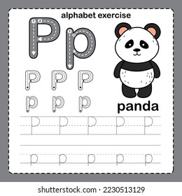 Alphabet Letter  P - Panda exercise with cartoon vocabulary illustration, vector