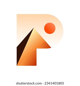 Alphabet Letter P and Pyramid Logo Design Illustration