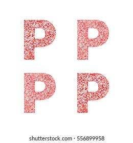 Alphabet letter P with red heart on Valentine's Day. Valentine`s Day Alphabet of Hearts. Love ABC.
