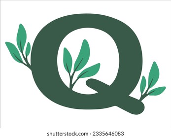 Alphabet Letter Q with Botanical Leaf Illustration