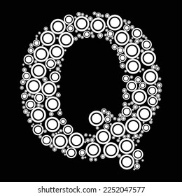 Alphabet letter q coloring book page design with round geometric circle shapes style.